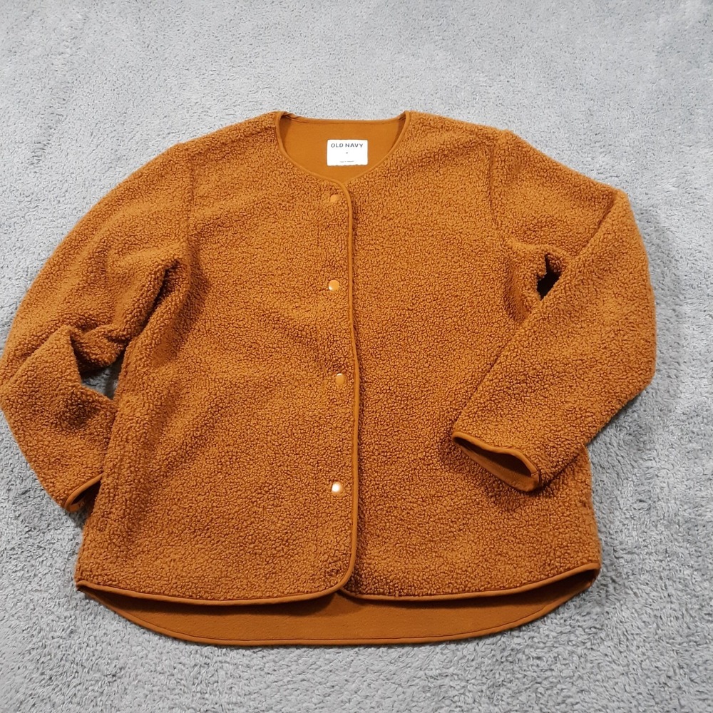 Old Navy Shirt Jacket Shacket Womens Medium Gold Brown Fleece Cozy Snaps‎